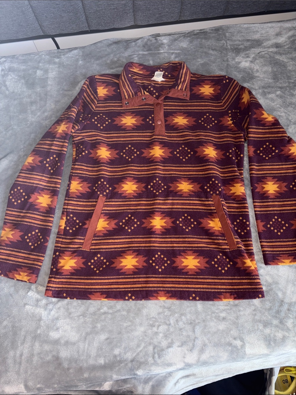 Duluth Trading Co Maroon and Orange Aztec Snap-Neck Pullover Hoodie